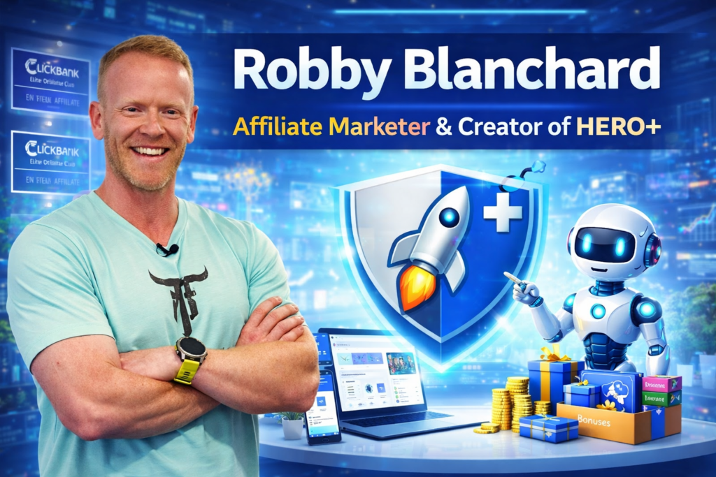 Robby Blanchard affiliate marketer and creator of HERO+ system with AI tools and ClickBank success background